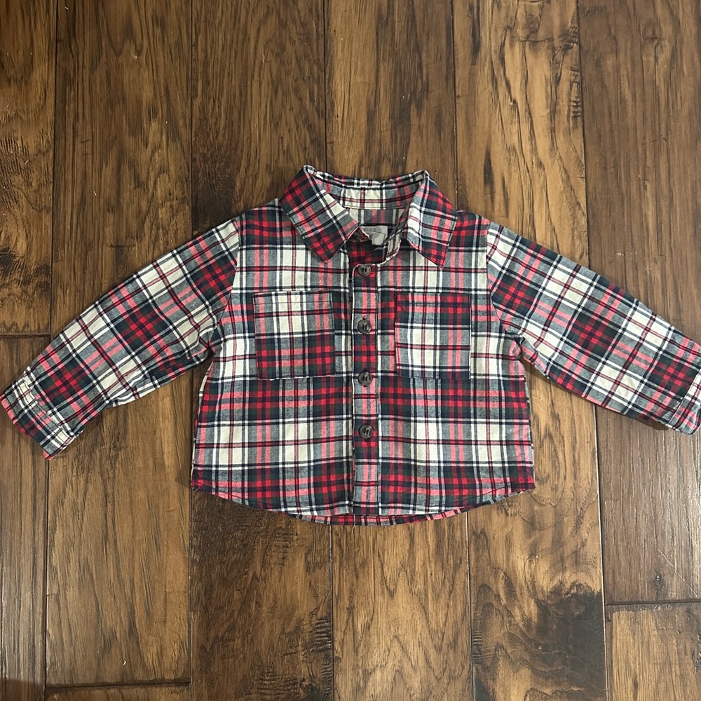 Blue Rooster/Pink Chicken EUC Christmas Plaid Button-Down *